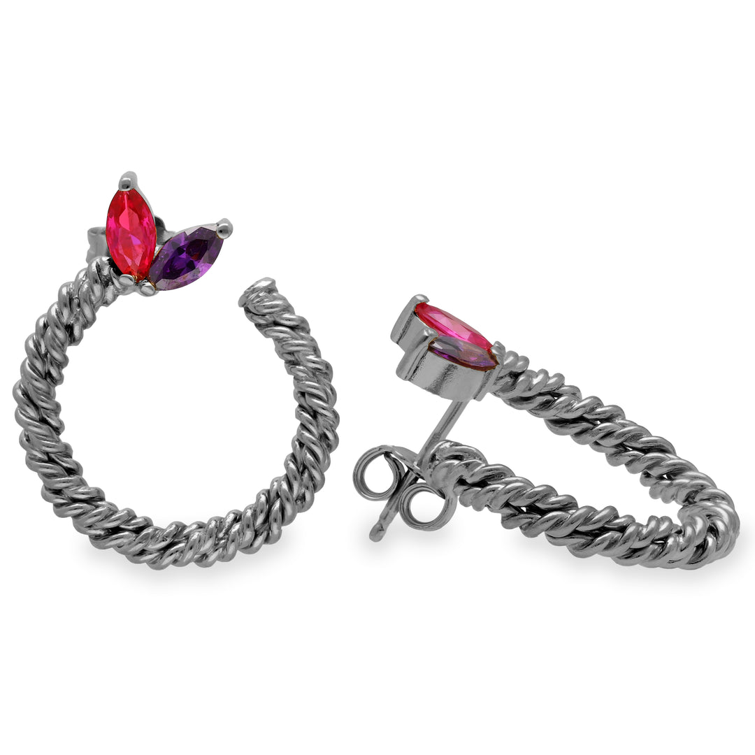 Pendientes de botón de alambre retorcido con circonita