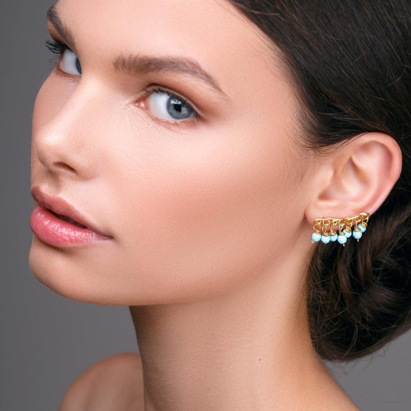 Σκουλαρίκια pins με κρεμαστές πέτρες τιρκουάζ - Emmanuela - handcrafted for you®