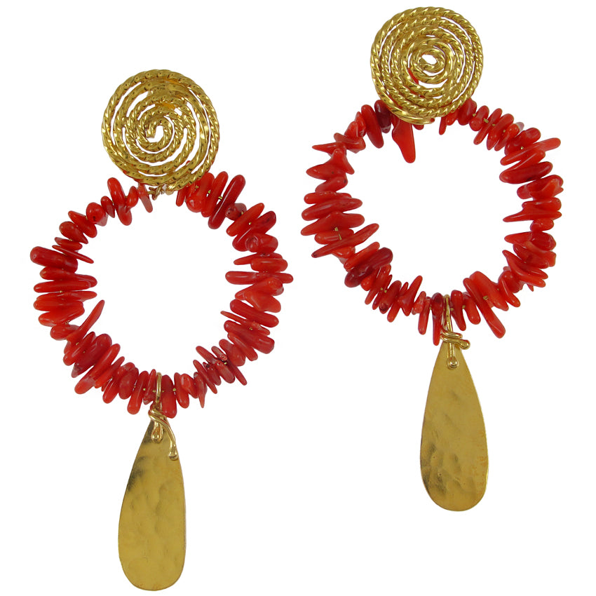Κρεμαστά σκουλαρίκια με κοράλλια - Emmanuela - handcrafted for you®